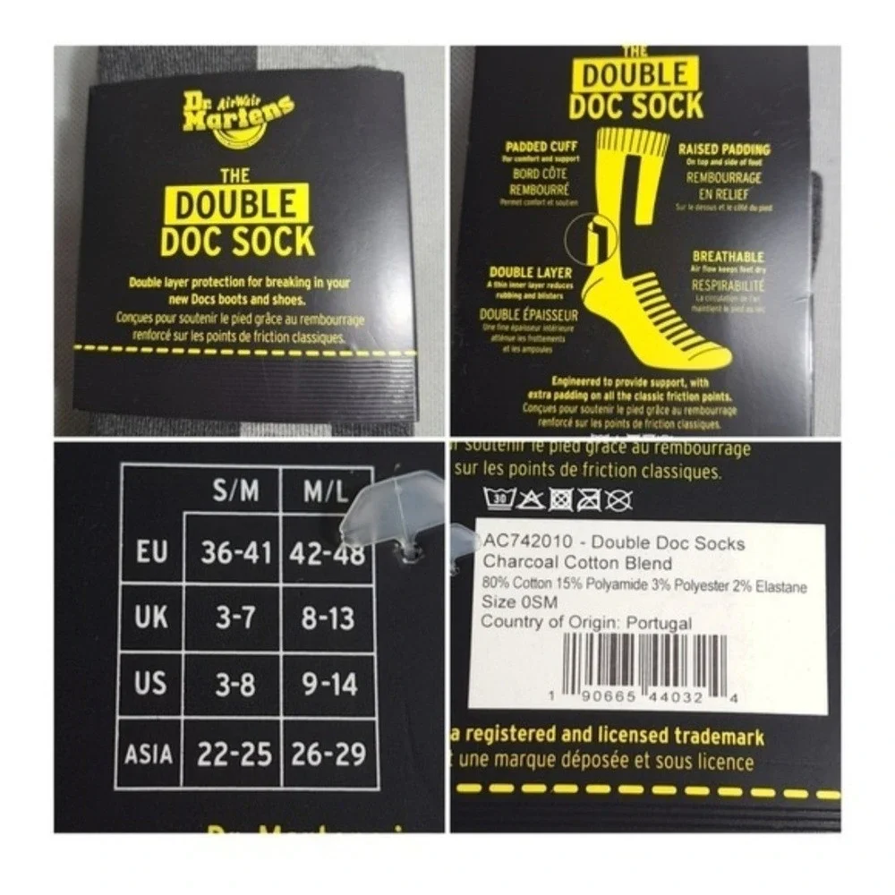 1 Pair of Dr Martens The Double Doc‎ Socks Size M/L Charcoal Cotton Blend